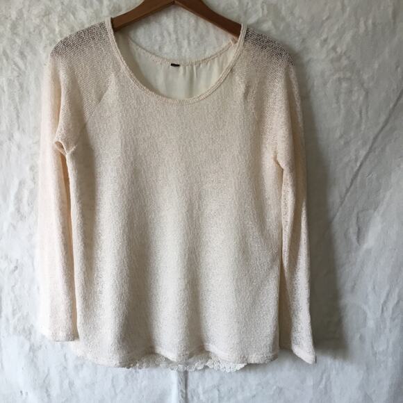 Cream Long Sleeve with Floral Lace Back Sweater - Picture 1 of 16